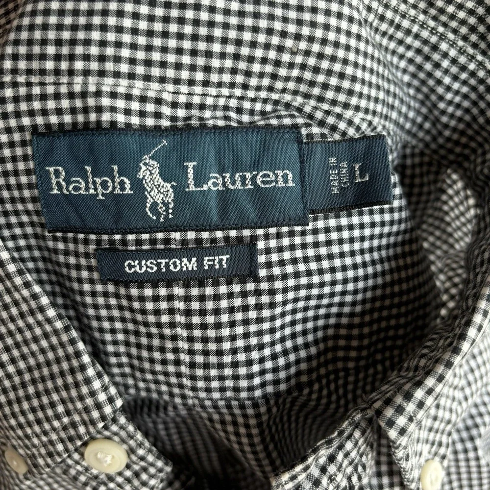 Mens Ralph Lauren Button Down Dress Shirt Black Gingham Horse Polo‎ Logo Sz L